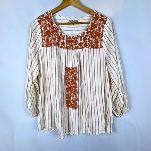 Savanna Jane Sz S  women's long sleeve embroidered flowy top blouse Boho Peasant